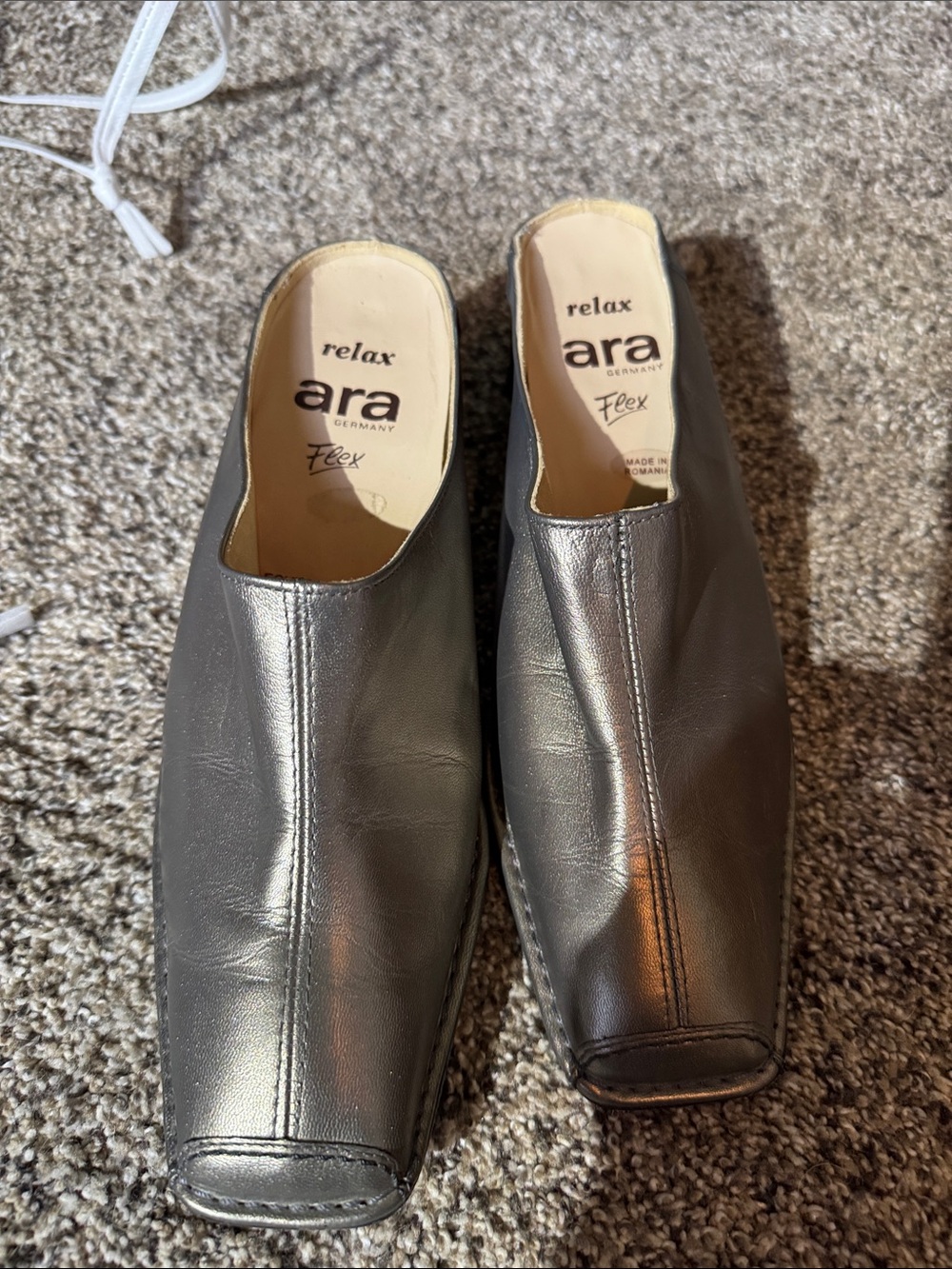 Ara Silver Leather Slip-On Mules
